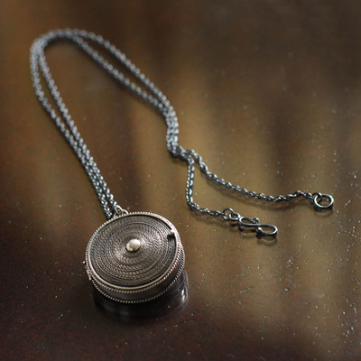 Silver filigree locket necklace, 'Keepsake' - Handmade Sterling Silver Filigree Pendant Locket Necklace