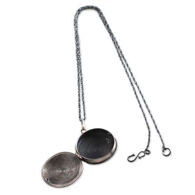 Silver filigree locket necklace, 'Keepsake' - Handmade Sterling Silver Filigree Pendant Locket Necklace
