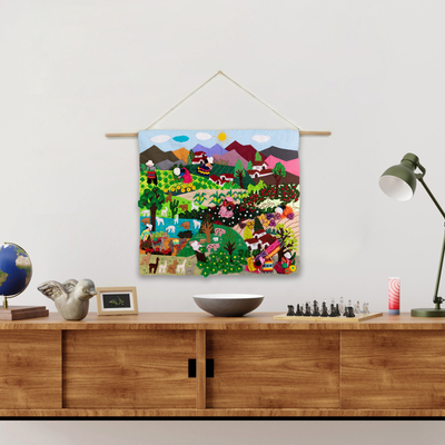 Wandbehang mit Applikation - Wandbehang aus fair gehandelter Folk-Art-Baumwolle mit Applikationen