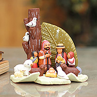 Ceramic candleholder, 'Christmas Awe' - Ceramic candleholder