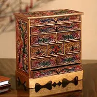 Featured review for Wood and leather jewelry box, Happy Hummingbird