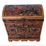 Wood and leather jewelry box, 'Bright Hummingbird' - Unique Leather and Wood Bird Jewelry Box