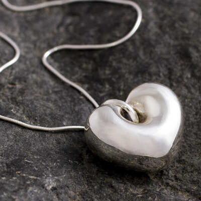 Sterling silver heart necklace, 'Full of Love' - Handmade Peruvian Sterling Silver Heart Necklace 