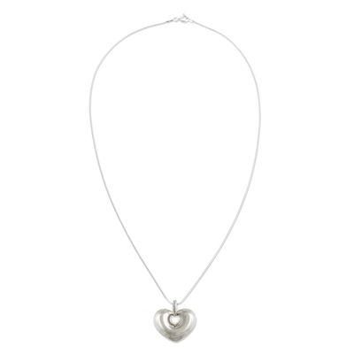 Sterling silver heart necklace, 'Full of Love' - Handmade Peruvian Sterling Silver Heart Necklace 