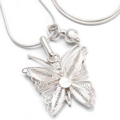 Silver filigree necklace, 'Wings' - Sterling Silver Filigree Butterfly Necklace