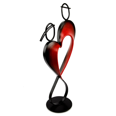Steel and cotton statuette, 'Lassos of Love' - Heart Shaped Metal Sculpture from Peru