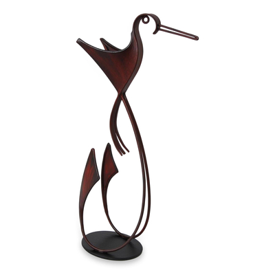 Steel statuette, 'Happy Hummingbird' - Handcrafted Metal Bird Original Steel Sculpture