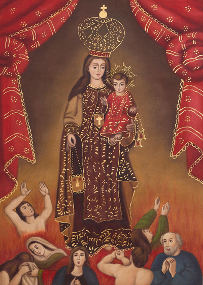 'Virgin of Mount Carmel' - Peruvian Colonial Replica Painting