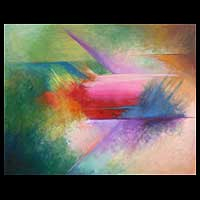 'fiesta de colores geométricos' - pintura al óleo abstracta