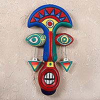 Ceramic mask, 'Tumi Face' - Peruvian Hand Made Colorful Mask Sculpture