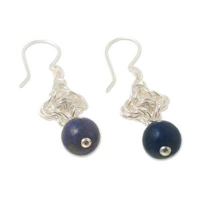 Lapis lazuli dangle earrings, 'Forget Me Knot' - Exquisite Lapis Lazuli and 950 Silver Dangle Earrings