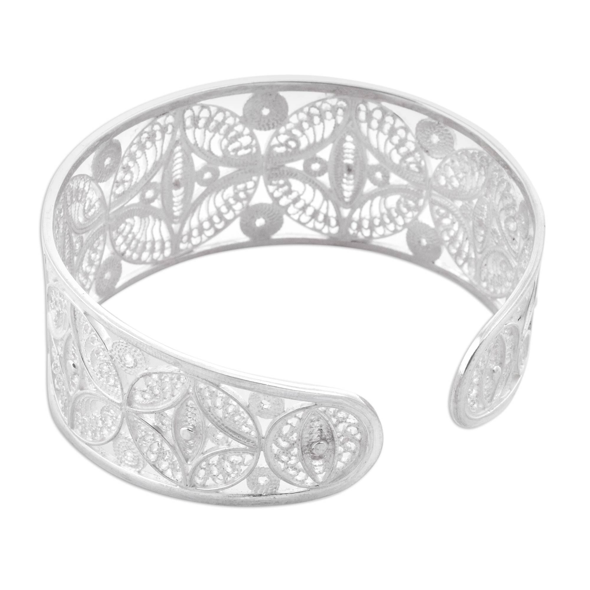 Silver Filigree Handmade Sterling Cuff Bracelet Medallions NOVICA