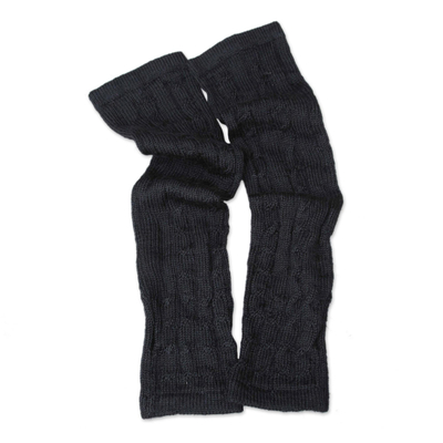 Hand Made Peruvian Wool Alpaca Wool Solid Black Gloves