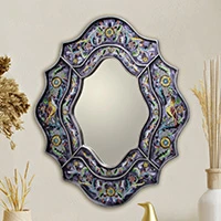 Featured review for Reverse painted glass mirror, Spring Violets