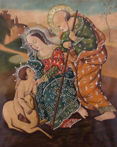 'The Holy Family' (2009) - The Holy Family Oil and Bronze Leaf Painting on Canvas 