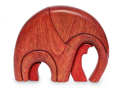 Ishpingo wood statuette, 'Sunset Elephant' - Hand Made Wood Elephant Sculpture from Peru