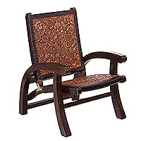 Wood and leather chair, 'Colonial Coffee' - Collectible Colonial Wood Leather Chair from Peru