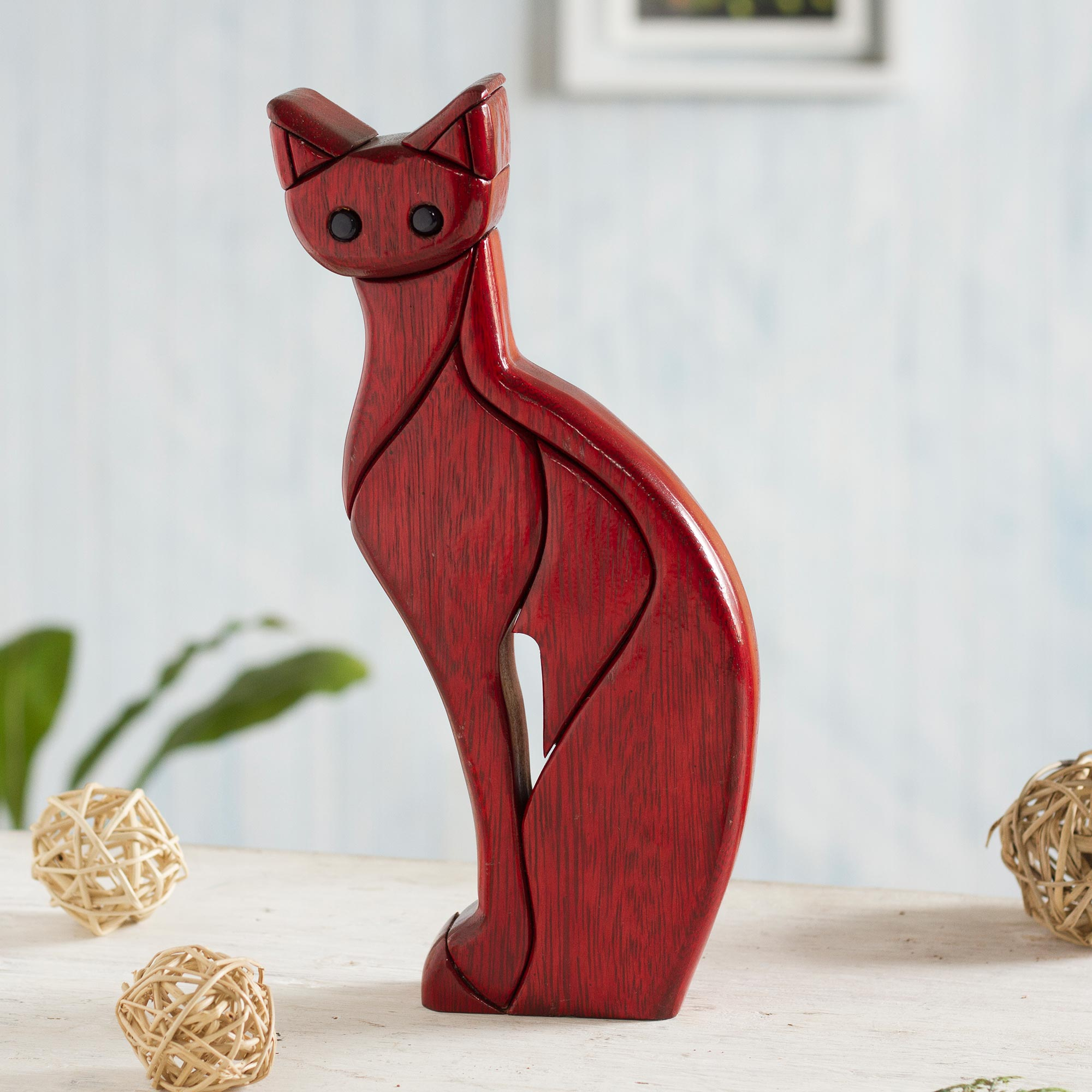 Ishpingo Wood Carved Cat Sculpture - Cat Pose | NOVICA