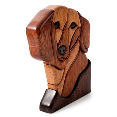 Ishpingo wood statuette, 'Loyal Dachshund' - Ishpingo Wood Dog Handmade Statuette