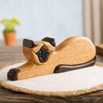 Ishpingo wood sculpture, 'Siamese Cat' - Artisan Crafted Peruvian Wood Cat Sculpture