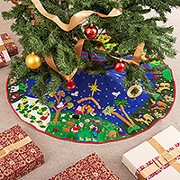 Applique Christmas tree skirt, 'Holy Night' - Applique Christmas tree skirt