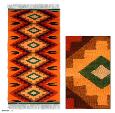 Wool rug, 'Coca Leaf' (2x5) - Collectible Geometric Wool Area Rug (2x5)