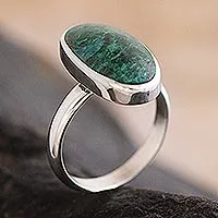 Chrysokoll-Solitärring, „Legacy“ – Ring aus Sterlingsilber und Chrysokoll