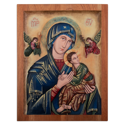 Cedar relief panel, 'Our Lady of Perpetual Help' - Religious Cedar Wood Relief Wall Panel