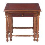 Wood and leather tables, 'Classic Duo' (pair) - Traditional Wood Nested Tables (Pair)