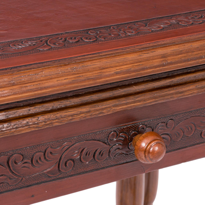 Tische aus Zedernholz und Leder, 'Classic Duo' (Paar) - Traditionelle, in Holz-Zedernholz verschachtelte Tische (Paar)