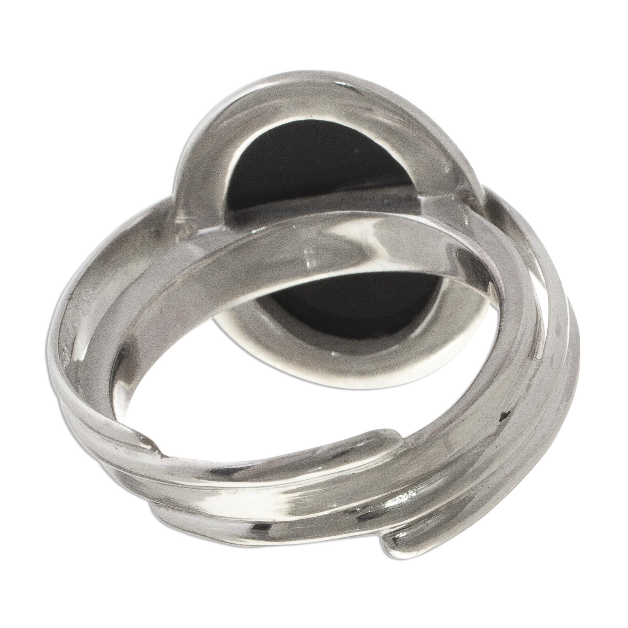 Modern Sterling Silver Single Stone Onyx Ring - In Your Arms | NOVICA