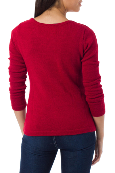 100% alpaca sweater, 'Ruby Charm' - Peruvian Alpaca Wool Pullover Sweater