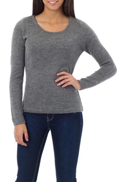 100% alpaca sweater, 'Silver Charm' - Alpaca Wool Pullover Sweater