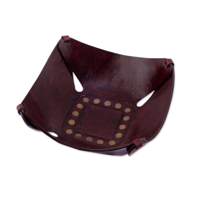 Handcrafted Andean Leather Catchall with Decorative Studs