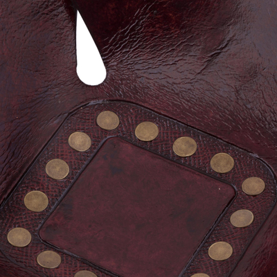 Leather catchall, 'Essentially Square' (6.75 inch) - Handcrafted Andean Leather Catchall with Decorative Studs