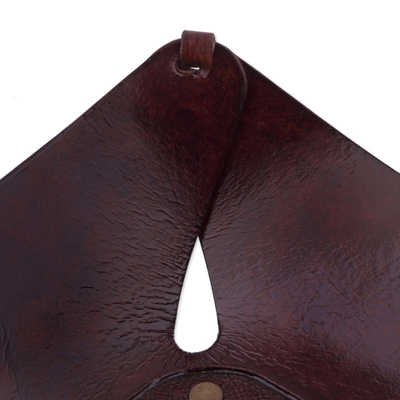 Leather catchall, 'Essentially Square' (6.75 inch) - Handcrafted Andean Leather Catchall with Decorative Studs