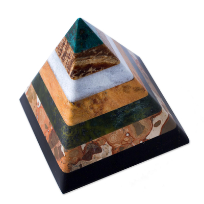 Energy Channeling Gemstone Pyramid Sculpture with Chrysocolla and Jasper