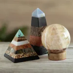 Gemstone pyramid, 'Positive Energy' - Good Energy Gemstone Pyramid Sculpture from Peru