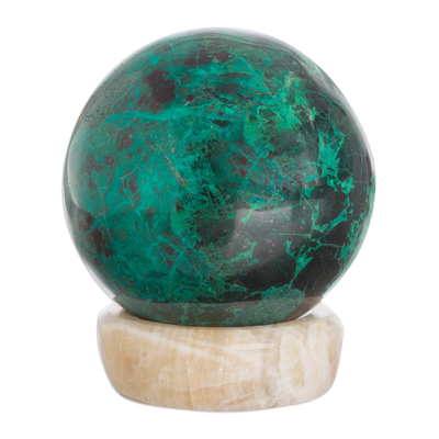 Crafted Chrysocolla Geometric Sculpture with Calcite Base