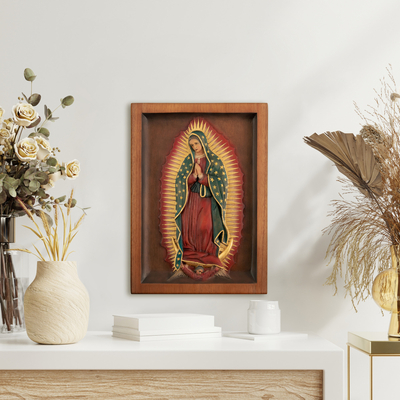 Cedar relief panel, 'Our Lady of Guadalupe' - Religious Christianity Wood Relief Panel for the Wall