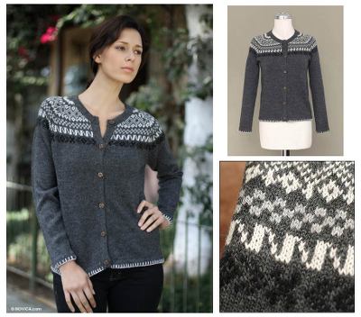 Alpaca blend sweater, 'Junin Elegance' - Peruvian Alpaca Wool Cardigan Sweater