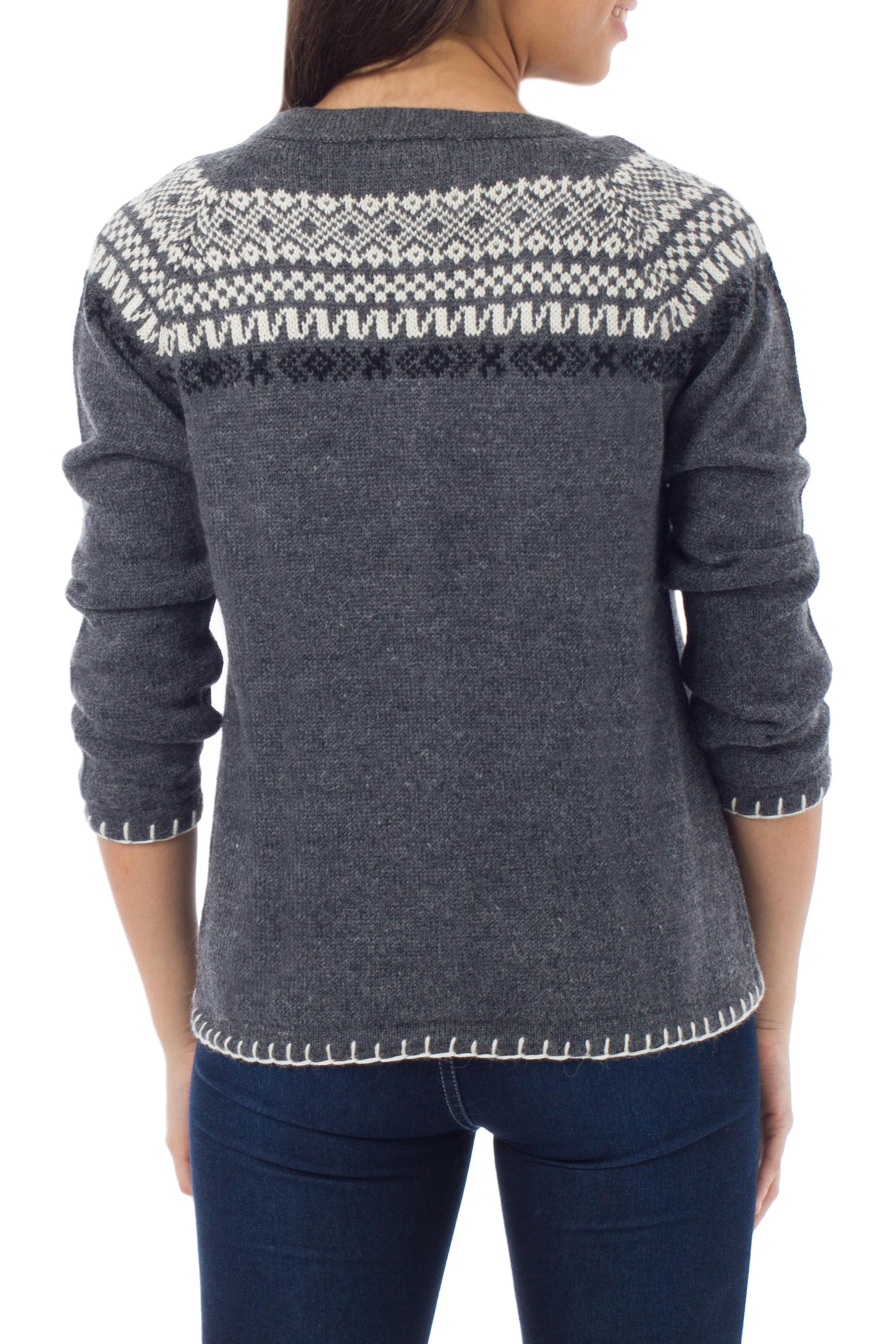 Peruvian Alpaca Wool Cardigan Sweater - Junin Elegance | NOVICA