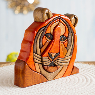 Wood sculpture, 'Young Tiger' - Collectible Wood Carving Wild Tiger Sculpture