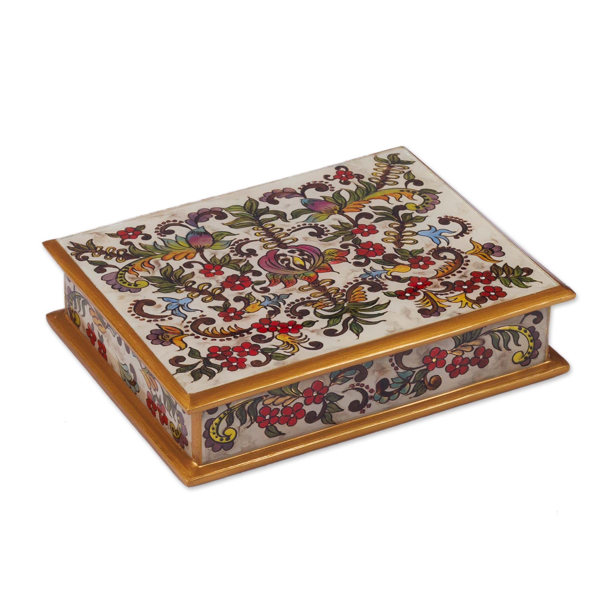 Reverse Painted Glass Jewelry Box - Floral Dream | NOVICA