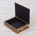 Painted glass box, 'Floral Dream' - Reverse Painted Glass Jewelry Box