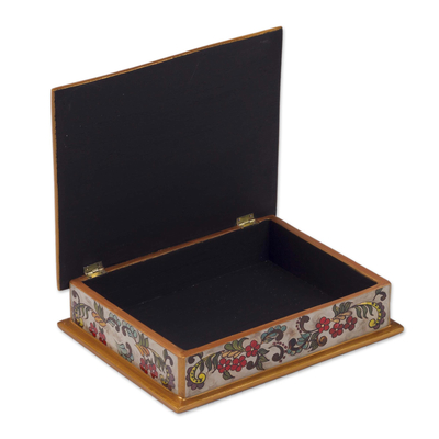 Painted glass box, 'Floral Dream' - Reverse Painted Glass Jewelry Box