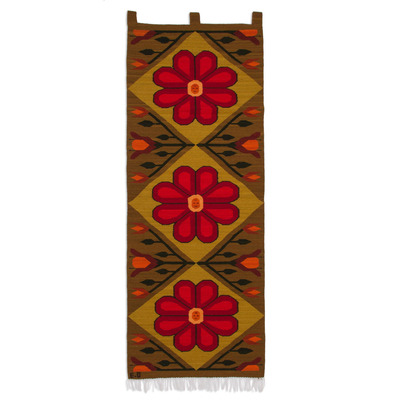 Wool tapestry, 'Beautiful Andean Flower' - Fair Trade Floral Wool Tapestry