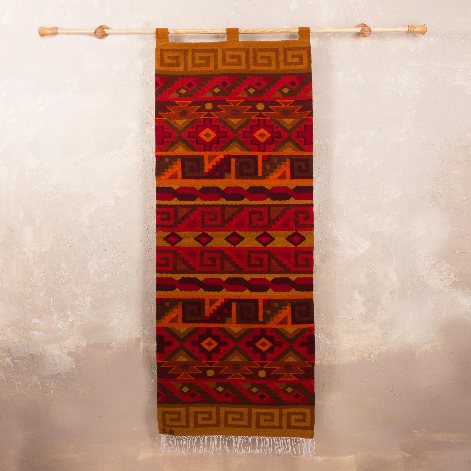 Peruvian Geometric Wool Tapestry Wall Hanging Inca Warmth