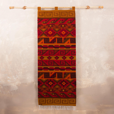Wool tapestry, 'Inca Warmth' - Peruvian Geometric Wool Tapestry Wall Hanging