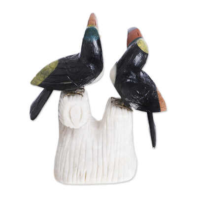 Escultura de ónix y jaspe - Escultura de pájaros de piedras preciosas hecha a mano.